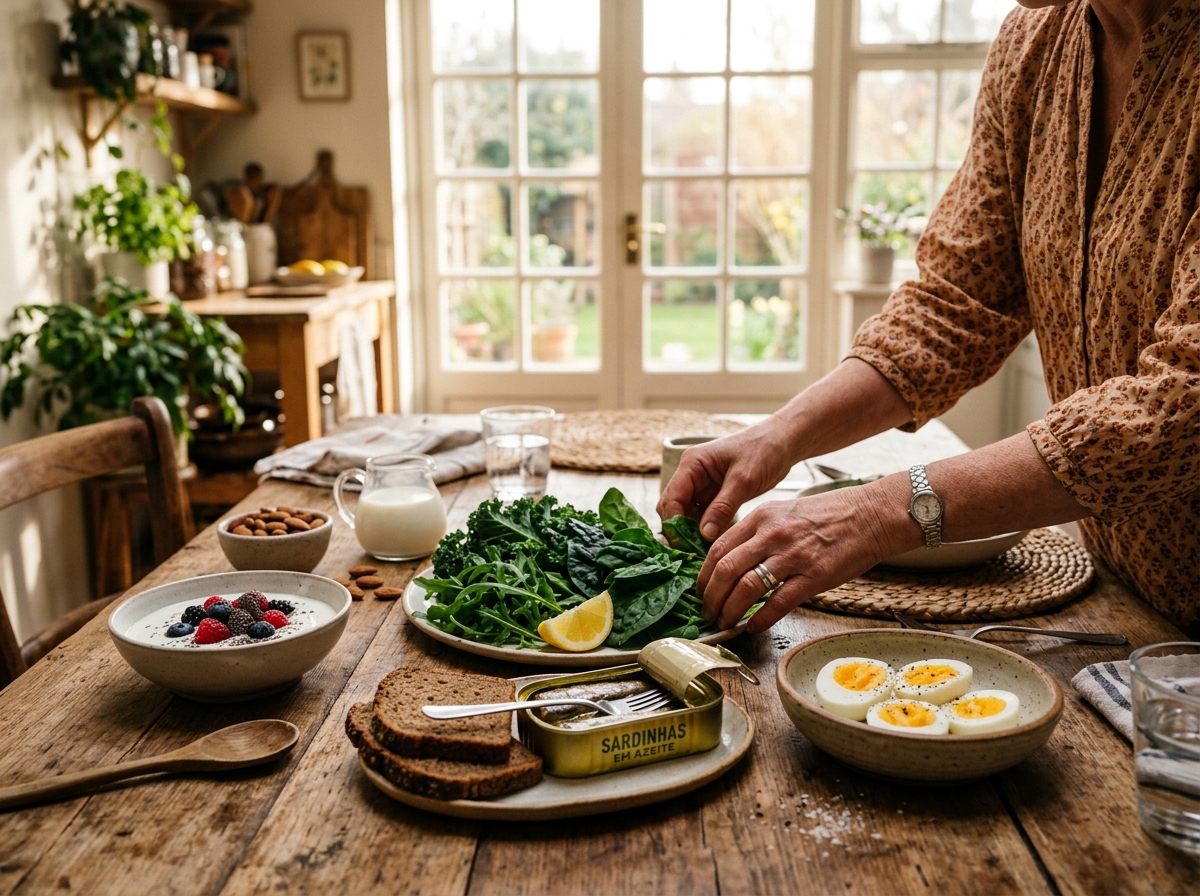 Alimentos ricos em cálcio e vitamina D para fortalecer os ossos na menopausa